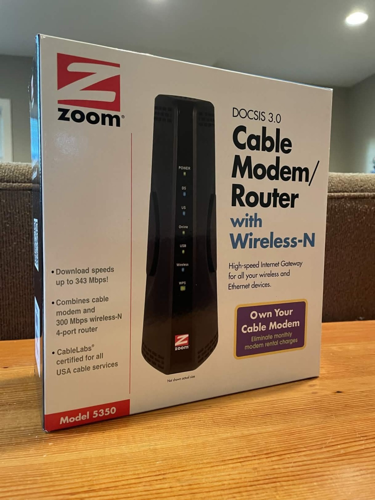 Zoom DOCSIS 3.0 Cable Modem/Router w/Wireless-N Model 5350 343MBPS Download