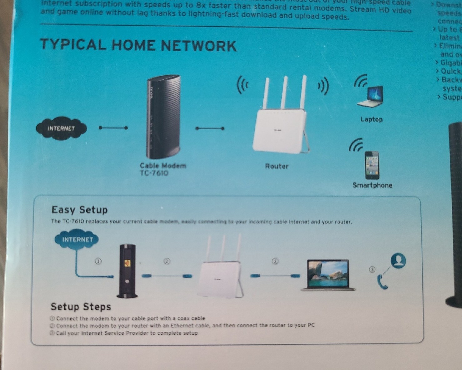 TP-LINK TC-7610 DOCSIS 3.0 Cable Modem – W Power Adapter – Excellent condition