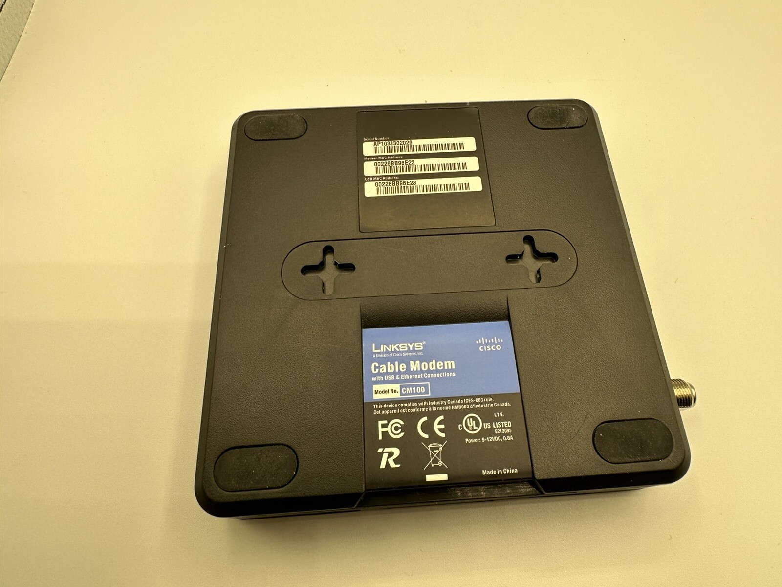 Cisco Linksys Cable Modem Black CM100 with USB Ethernet Connections