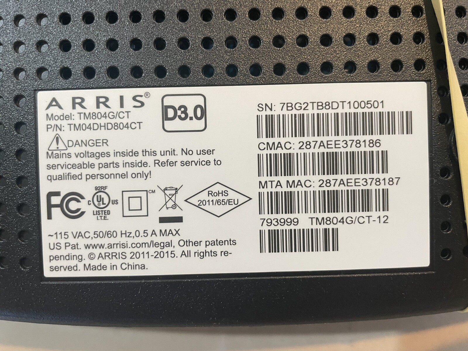 ARRIS Xfinity/Comcast Compatible Modem Model TM804G TM04DHD804CT w/ Power Cable