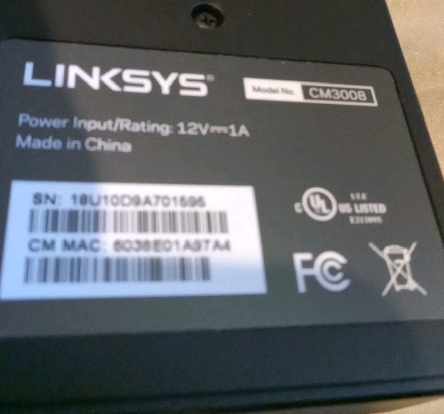 Cable Modem Linksys CM3008 DOCSIS 3.0 Up To 343 Mbps 8×4 Cable Modem