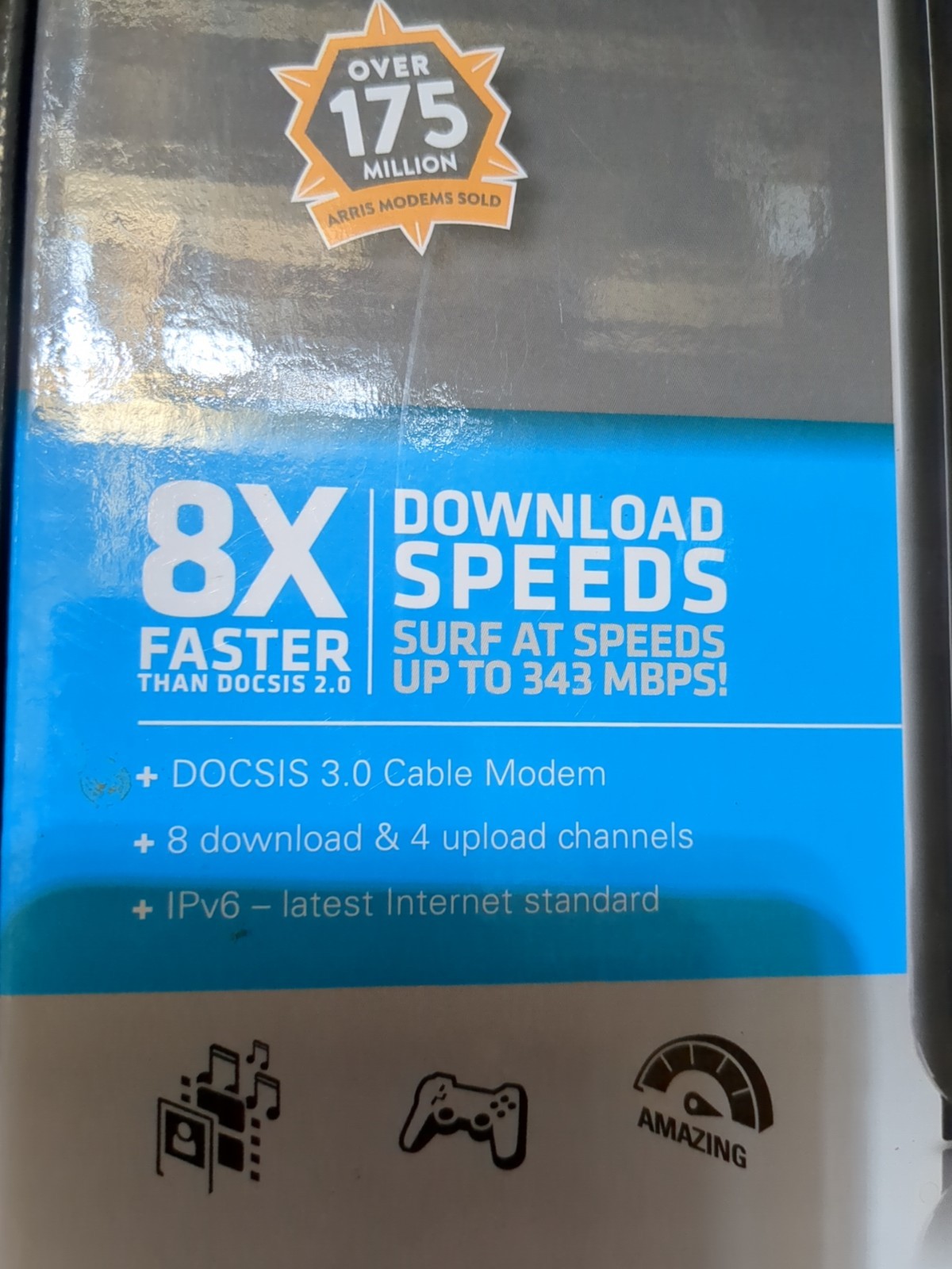 ARRIS SURFboard SB6141 Surf Board Cable Modem Docsis 3.0 HD Windows 5″X5″ Black