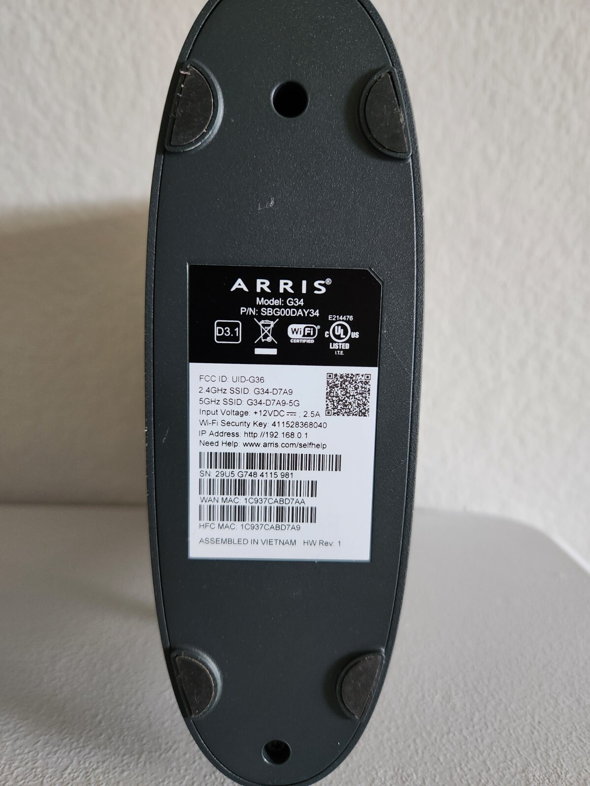 ARRIS SURFboard G34-RB DOCSIS 3.1 Gigabit Cable Modem & Wi-Fi 6 Router