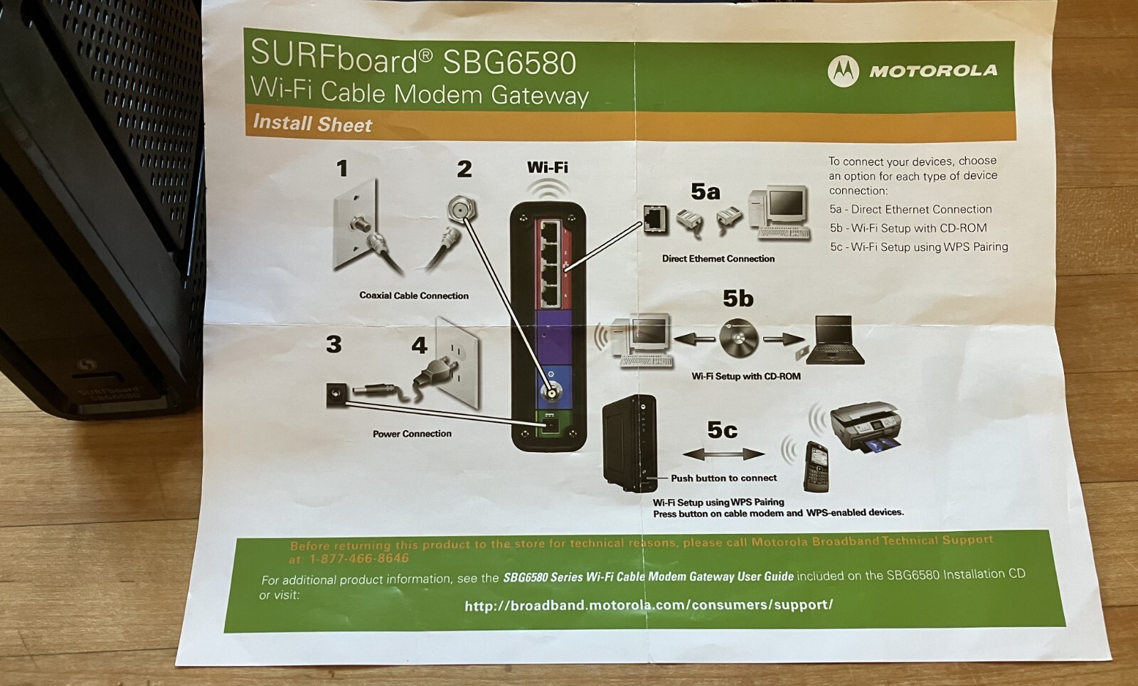 Motorola SBG6580 SURFboard Wi-Fi Cable Modem w/Install Sheet NO POWER CORD/box