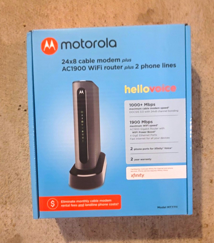 Motorola MT7711 AC1900 Cable Modem Router DOCSIS 3.0 Dual-Band Xfinity Blue