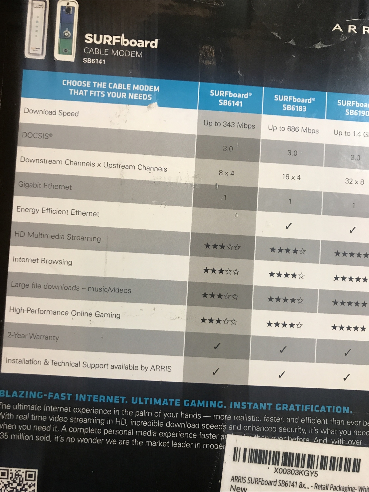 Arris Cable Modem Surfboard SB6141 Docsis 3.0 8 Download 4 Upload Sealed White