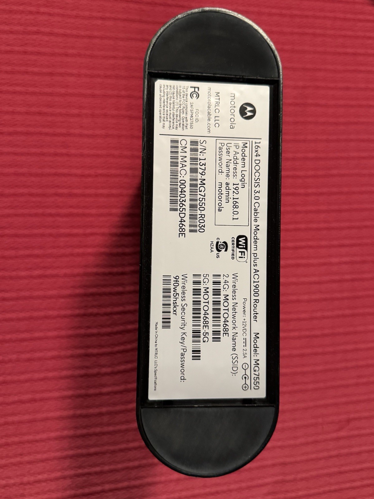Motorola MG7550 Dual Band AC1900 Cable Modem and Wi-Fi Router