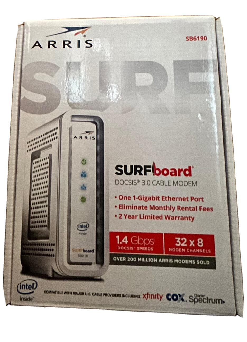ARRIS Surfboard SB6190 Cable Modem DOCSIS 3.0, 32×8 Channel Bonding, Compatible