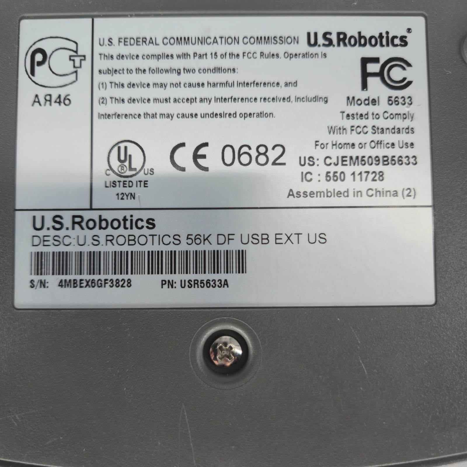 U.S. Robotics USR5633A 56K USB Faxmodem External Dial Up Modem Untested