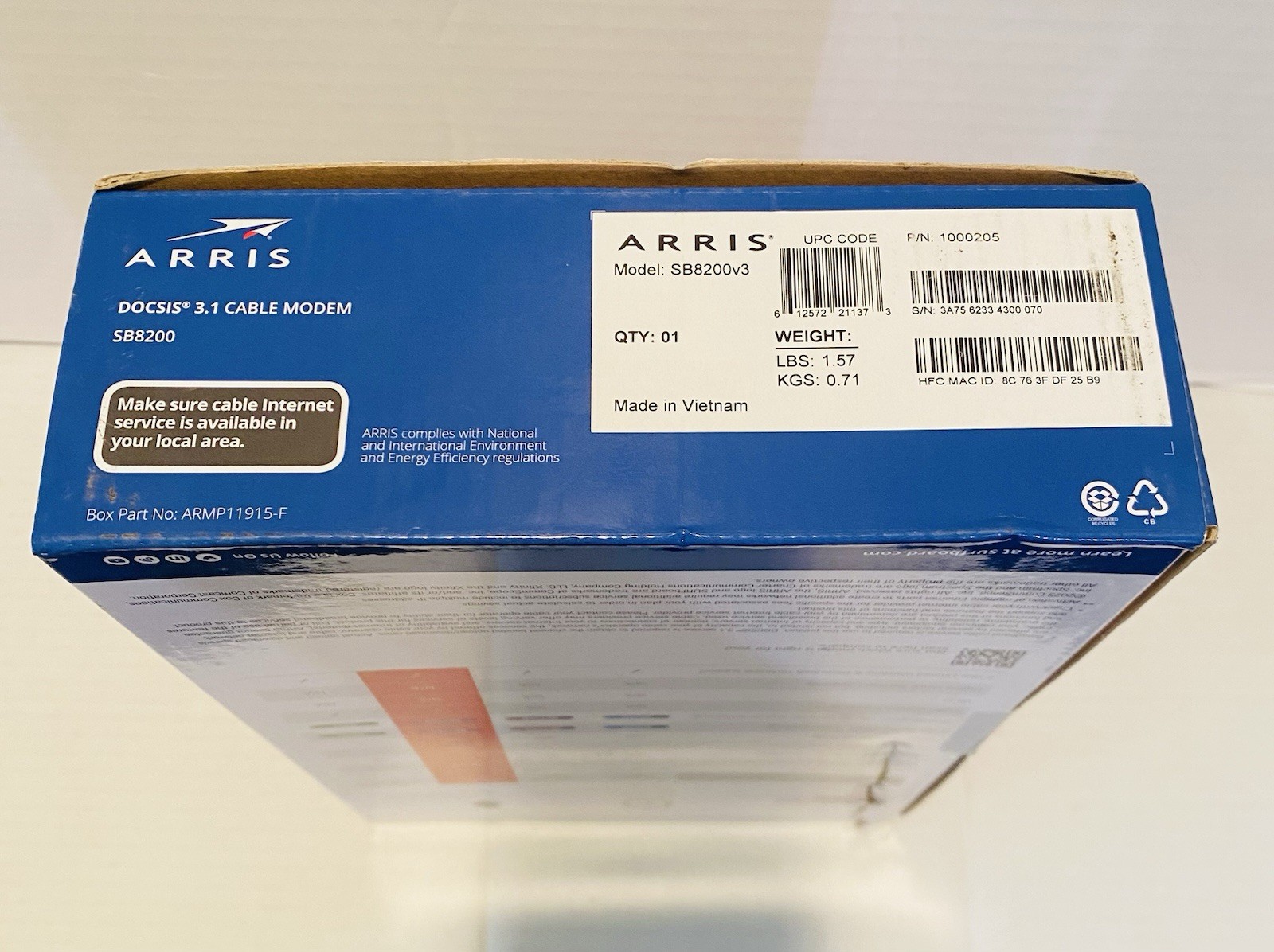 New ARRIS SURFboard SB8200 DOCSIS 3.1 Cable Modem White