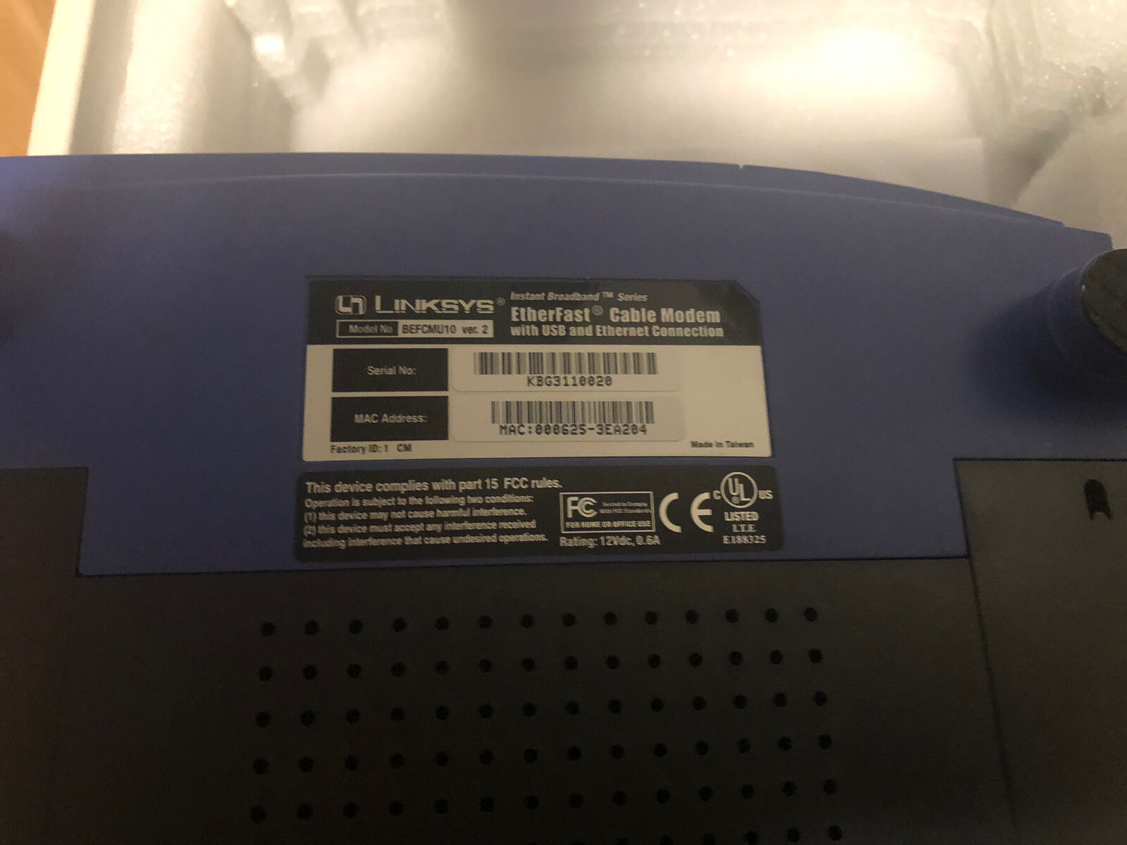 Linksys BEFCMU10 ver.2 Cable Modem USB and Ethernet Connections sealed