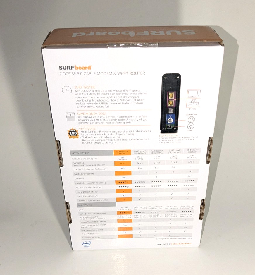 ARRIS Modem SBG10 SURFboard AC1600 Dual-Band Cable Modem Router – Black