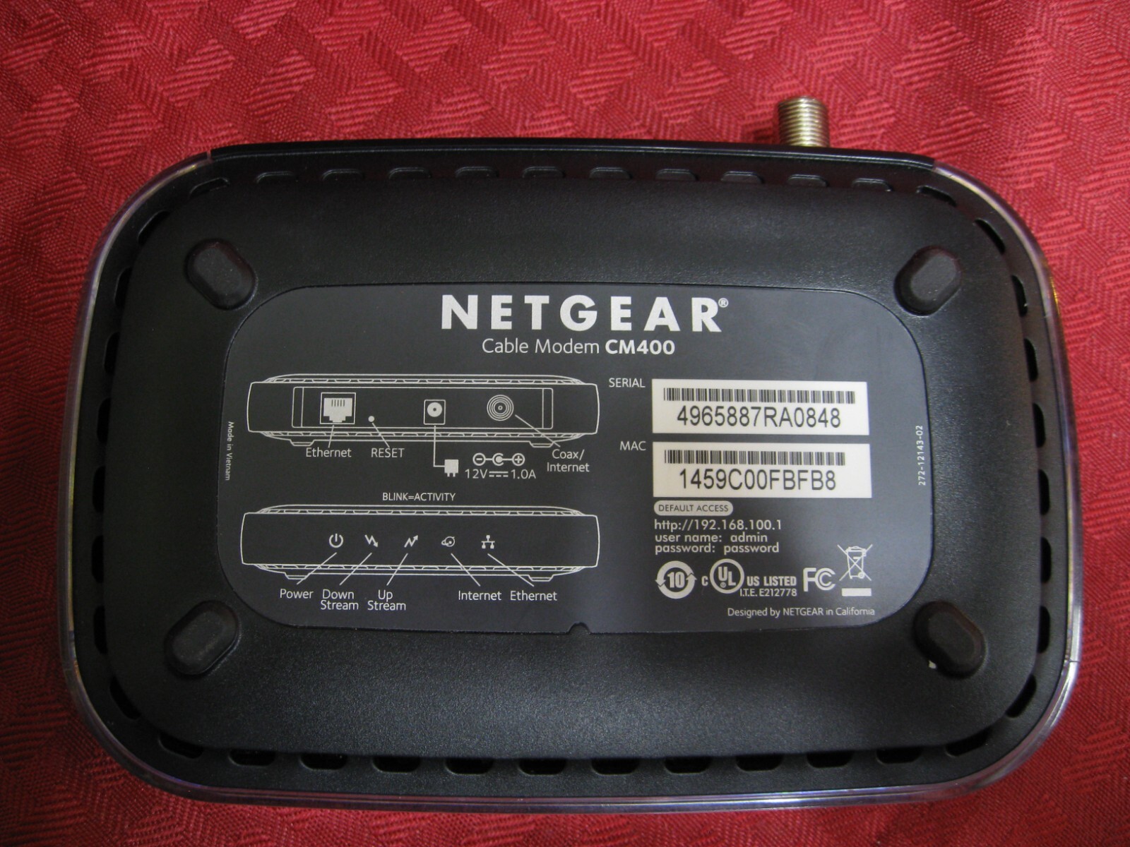 NetGear CM400 High Speed Cable Modem 340Mbps Cable Modem