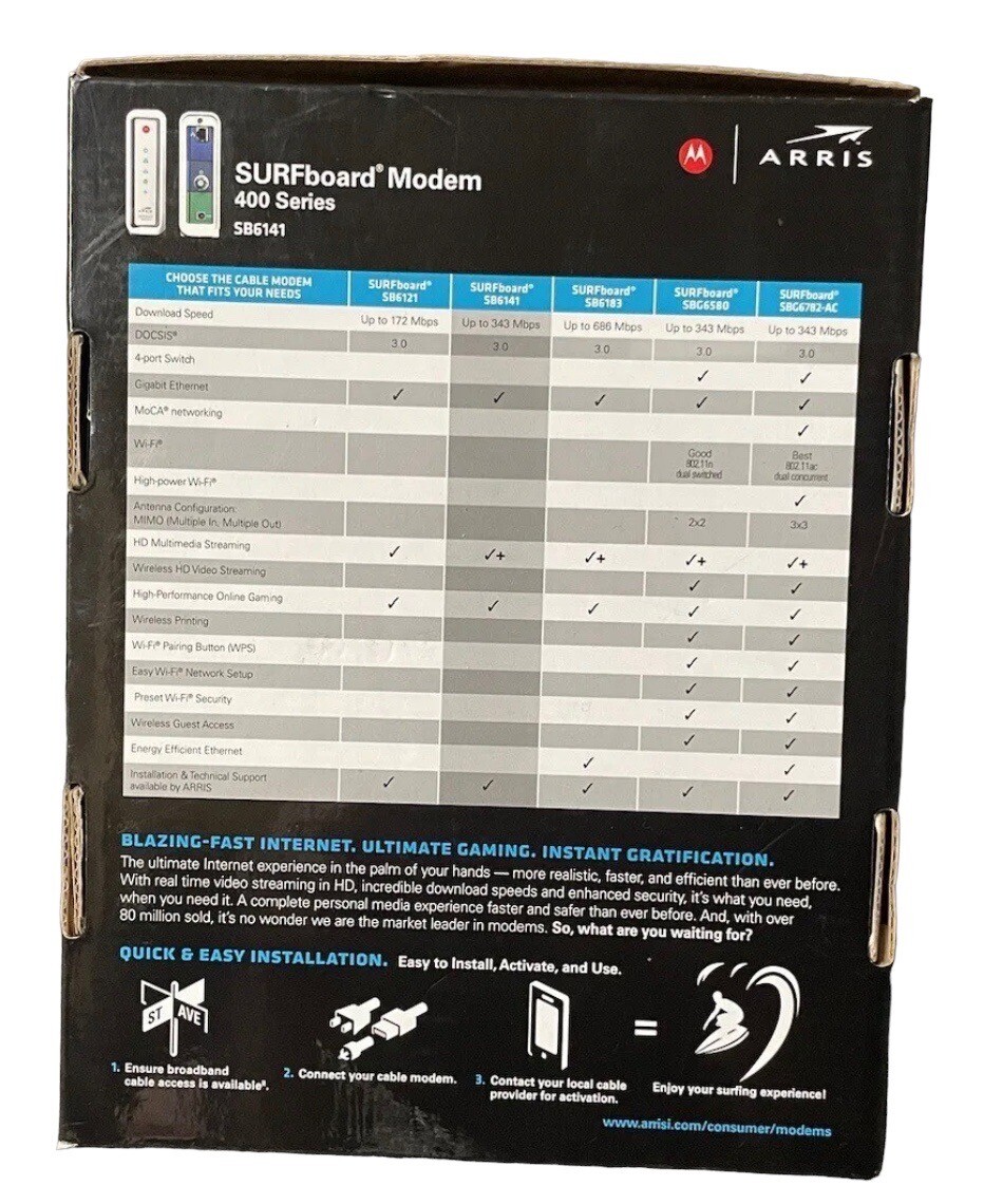 Motorola Arris SURFboard Modem 400 Series Model SB6141 343mbps DOCSIS 3.0