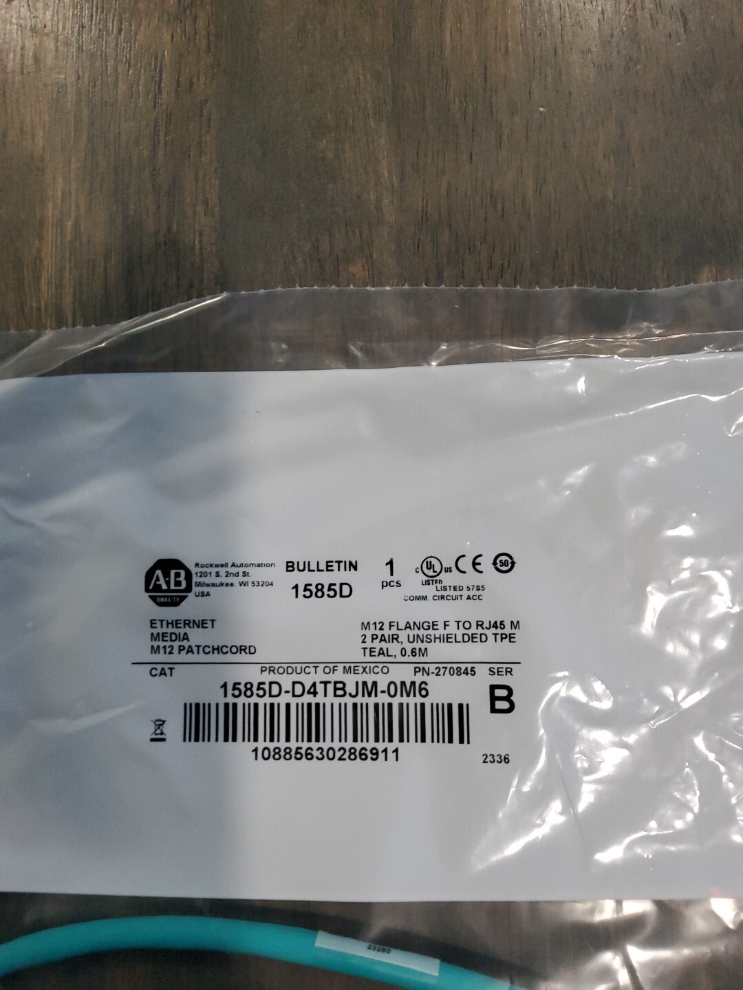 Allen Bradley Ethernet Media M12 Patchcord- 1piece