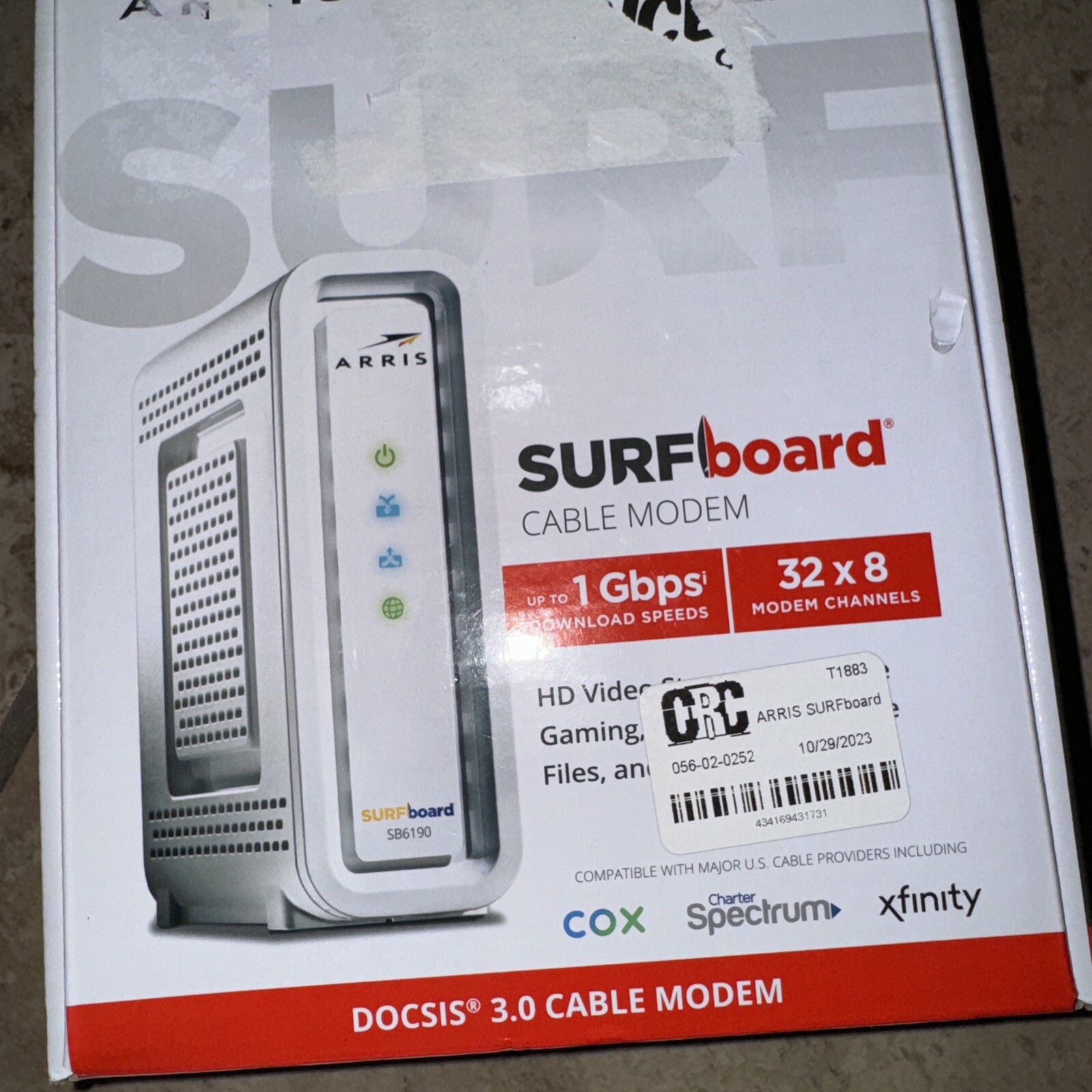 ARRIS SURFboard SB6190 DOCSIS 3.0 32 x 8 Gigabit Cable Modem White