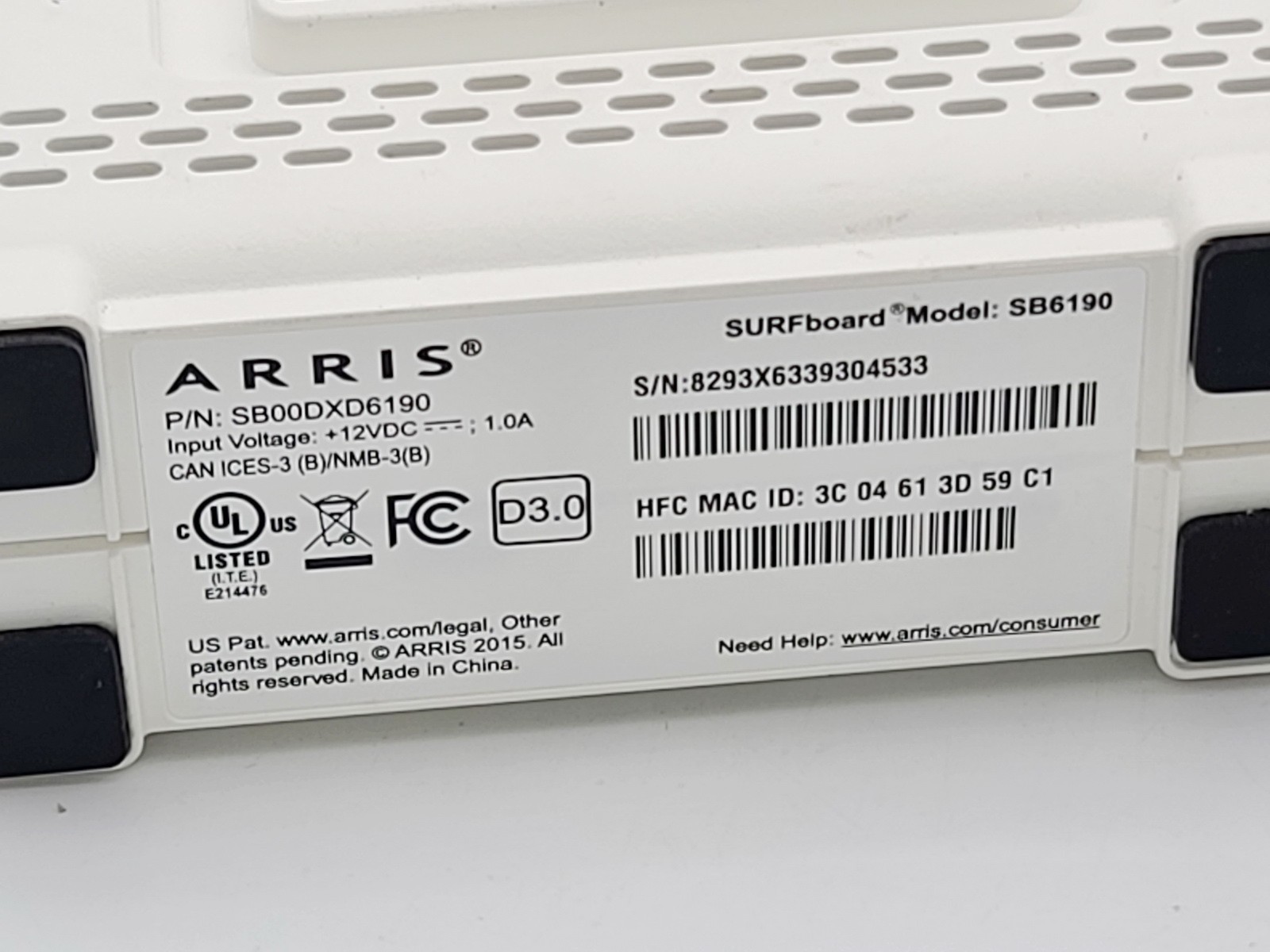 ARRIS SURFBOARD SB6190 DOCSIS 3.0 32X8 GIGABIT CABLE MODEM UP TO 1GBPS W CABLE