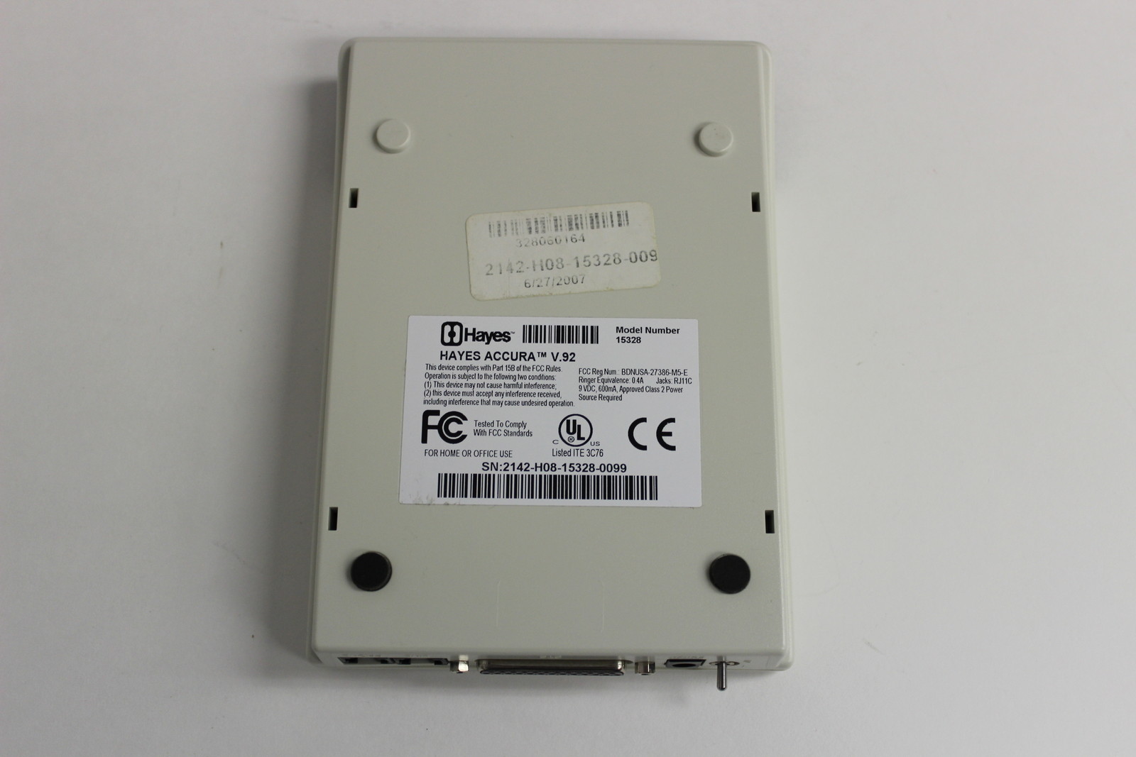 HAYES 15328 ACCURA V.92 EXTERNAL MODEM H08-15328 *NO AC ADAPTER*