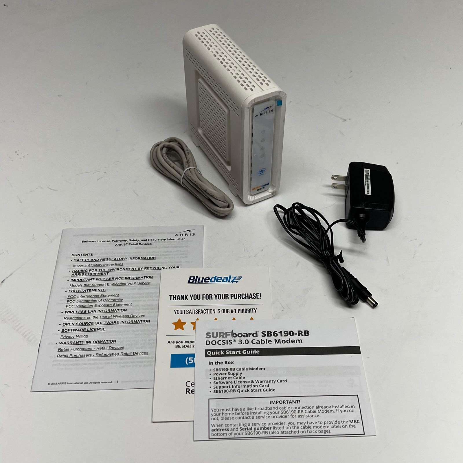 ARRIS Refurbished Unit Docsis 3.0 Surfboard Modem 1.4 GPBS White SB6190-RB