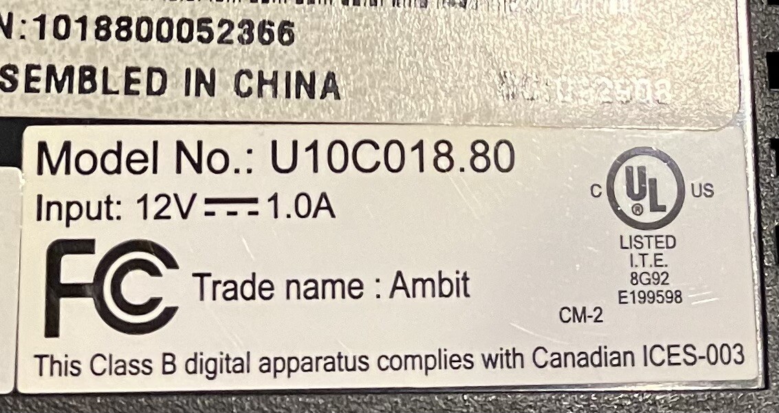 Ubee U10C018.80 Modem + Power Cord, New Open Box