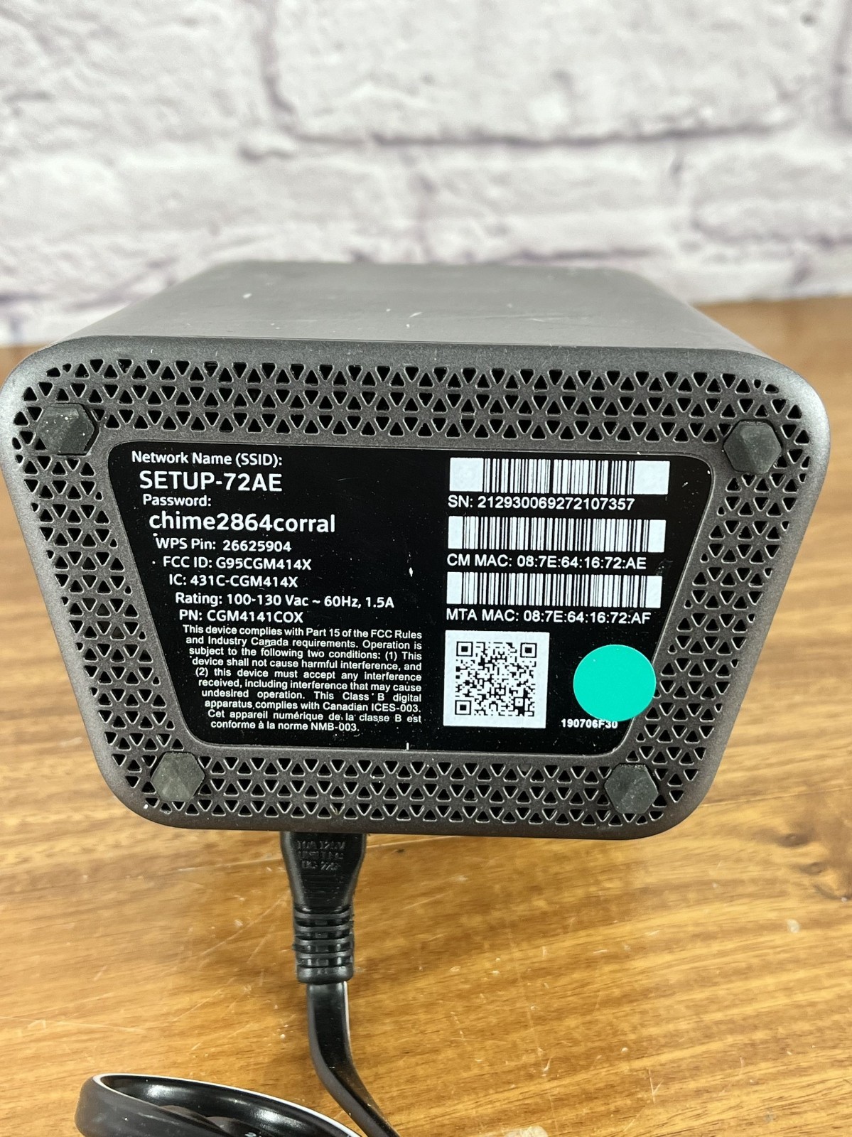 COX Panoramic WIFI Gateway Modem/Router [CGM4141COX]