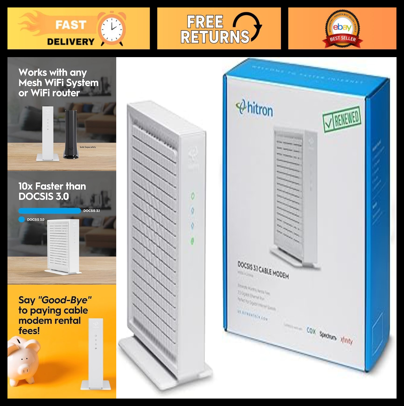 Multi-Gigabit DOCSIS 3.1 Modem | 2.5 Gbps Max Speeds | Compatible with Xfinity,