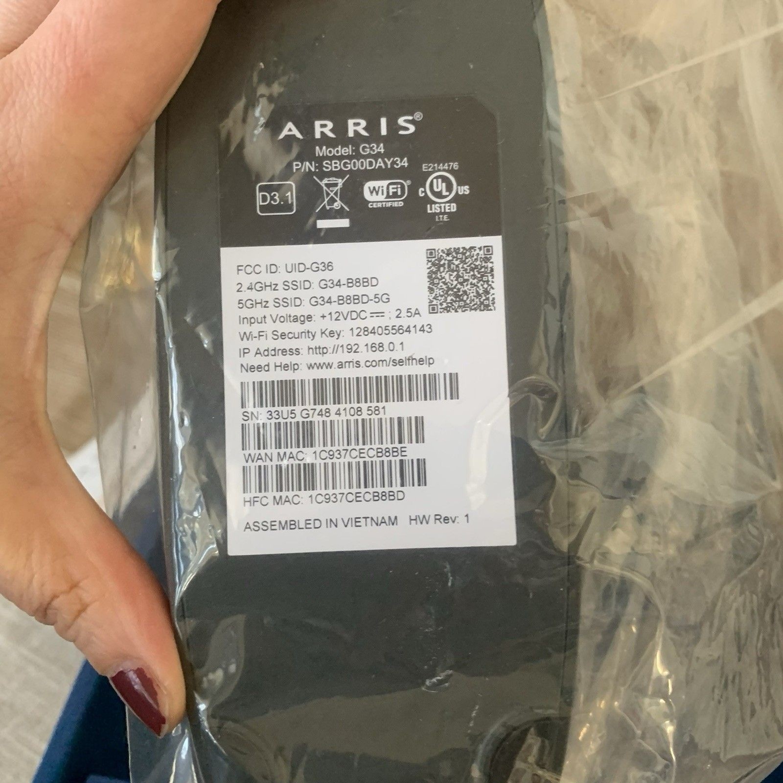 ARRIS SURFboard G34 DOCSIS 3.1 Wi-Fi 6 Cable Modem AX3000 For Repair Parts Only