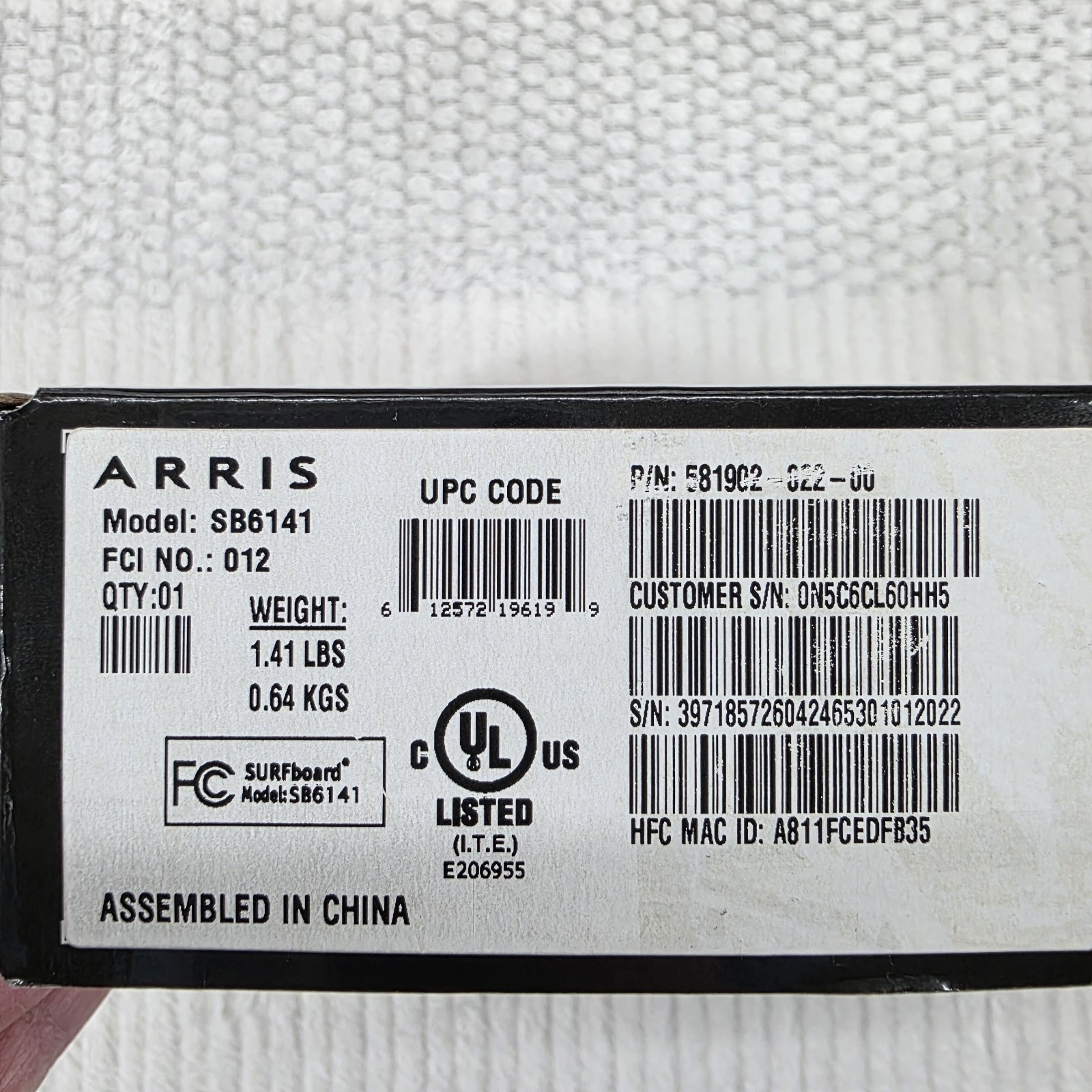 ARRIS Motorola Surfboard SB6141 DOCSIS 3.0 Cable Modem New Open Box