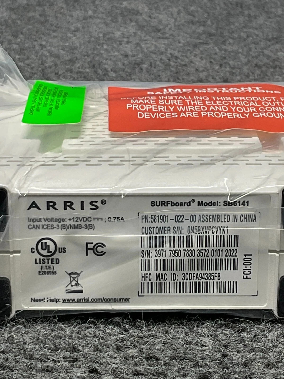 Motorola ARRIS SURFboard SB6141 DOCSIS 3.0 Cable Modem 400 Series Used