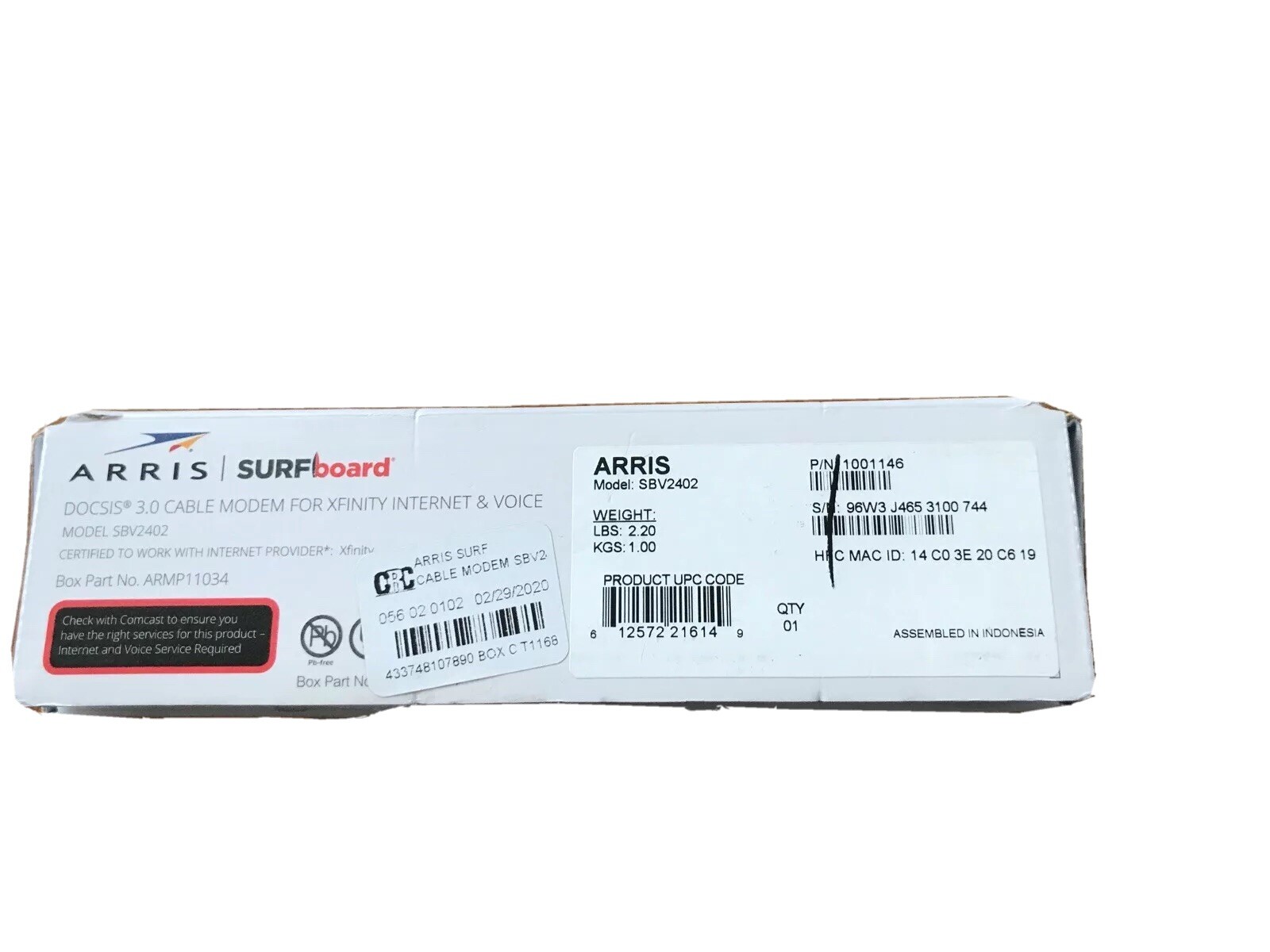 ARRIS Surfboard DOCSIS 3.0 Cable Modem for Xfinity Internet & Voice SBV2402 NEW