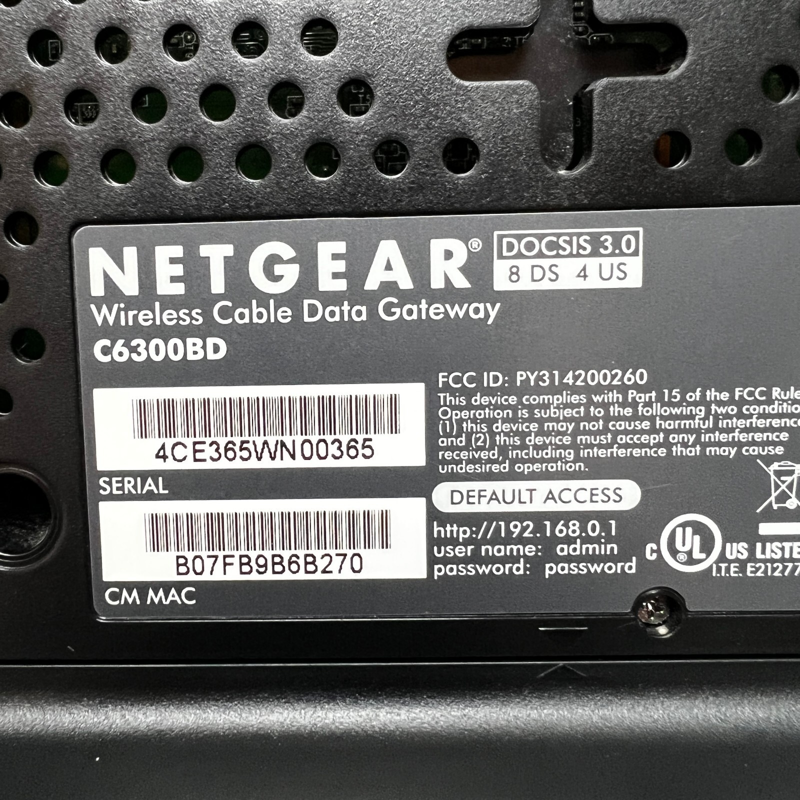 NETGEAR C6300BD AC1900 DOCSIS 3.0 Cable Modem and WiFi Router Used Working