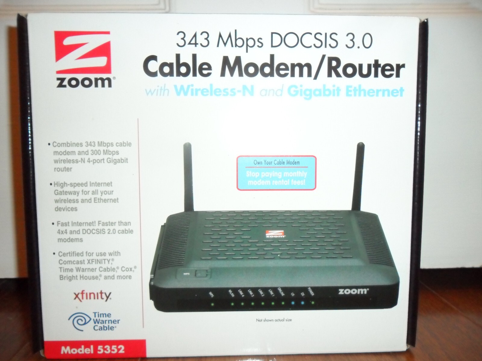 Zoom 5352 DOCSIS 343 Mbps Cable Modem/Router with Wireless-N & Gigabit Ethernet