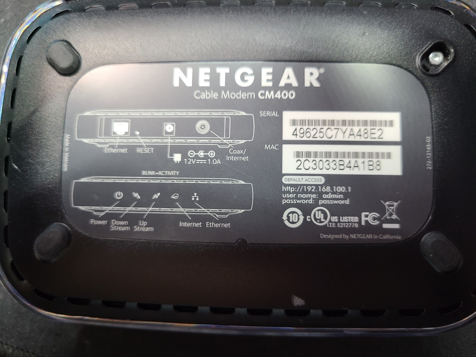 NETGEAR CM400 NAS100 Mbps Modem