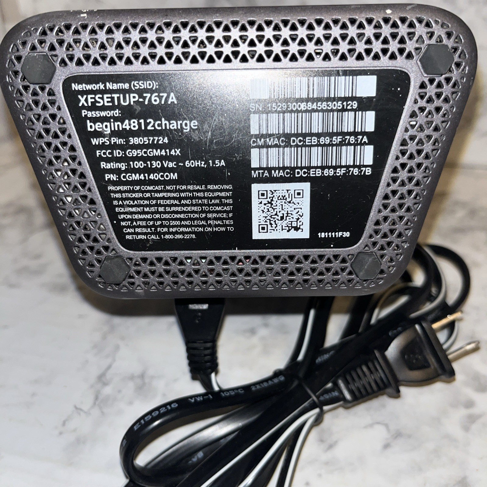 Comcast Xfinity XB6-T GIGABIT Modem WiFi Router With Power Cord – TESTED