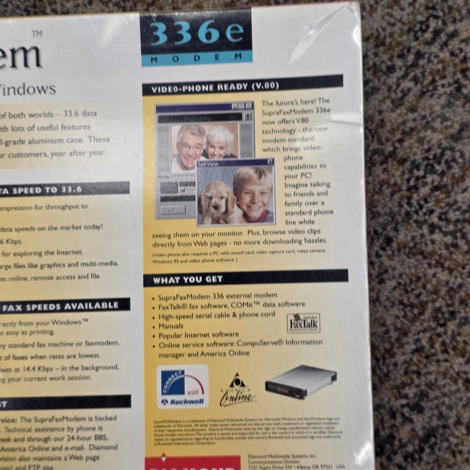 Diamond SupraExpress 336e External Fax Modem 33.6 Windows 95 Vintage Sealed New