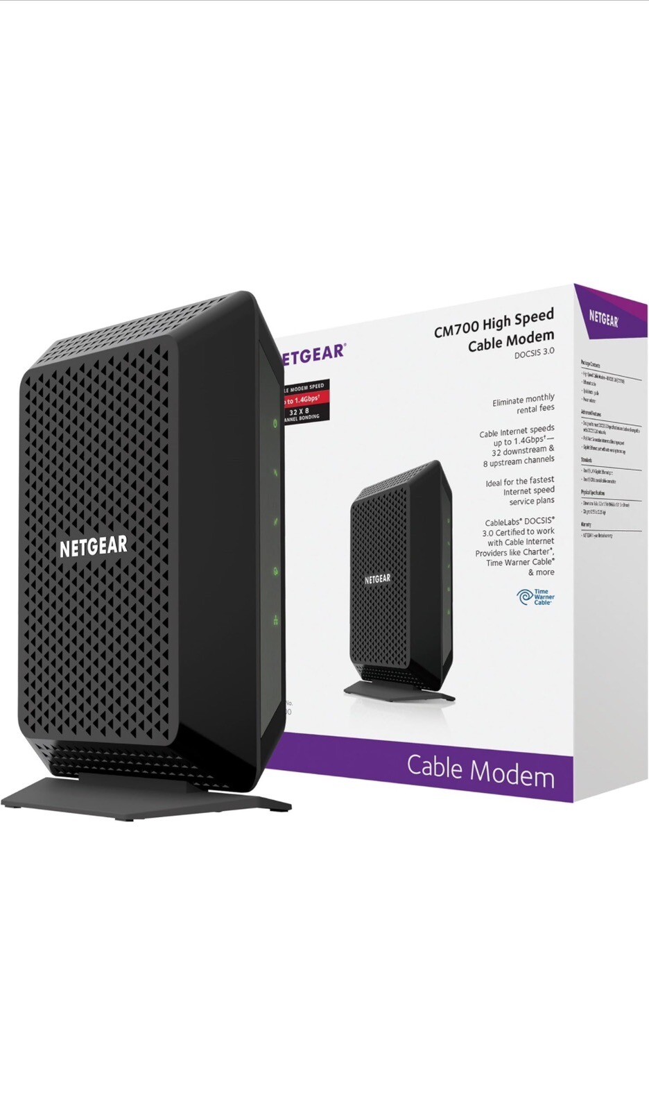 NETGEAR CM700-100NAS High Speed Cable Modem 1.4Gbps DOCSIS 3.0
