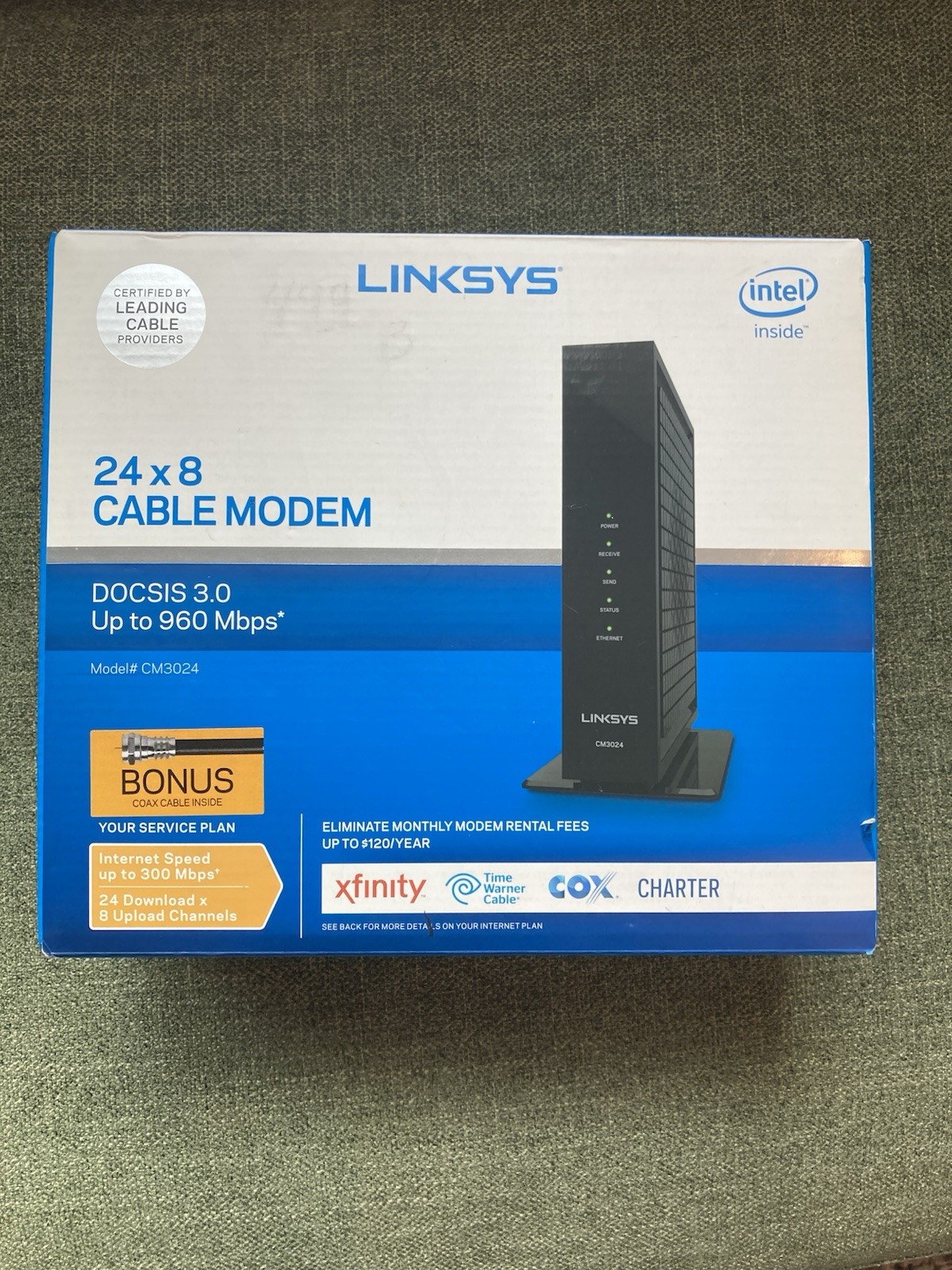 Linksys CM3024 DOCSIS 3.0 24×8 Cable Modem 960 Mbps Xfinity Cox Charter Tested
