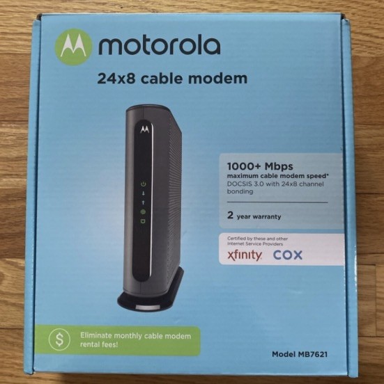 Motorola 24×8 Cable Modem Model MB7621 DOCSIS 3.0 – Open Box- No Ethernet Cable