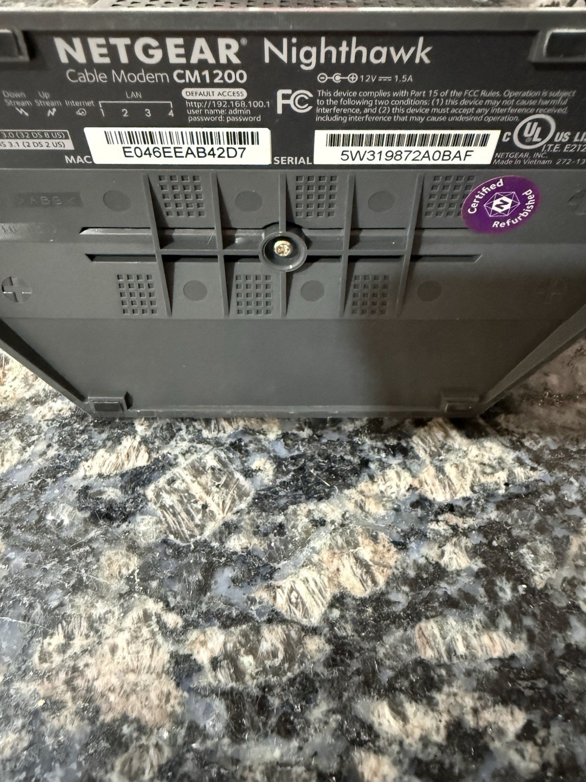 NETGEAR Nighthawk CM1200-100NAS DOCSIS 3.1 Cable Modem – VG