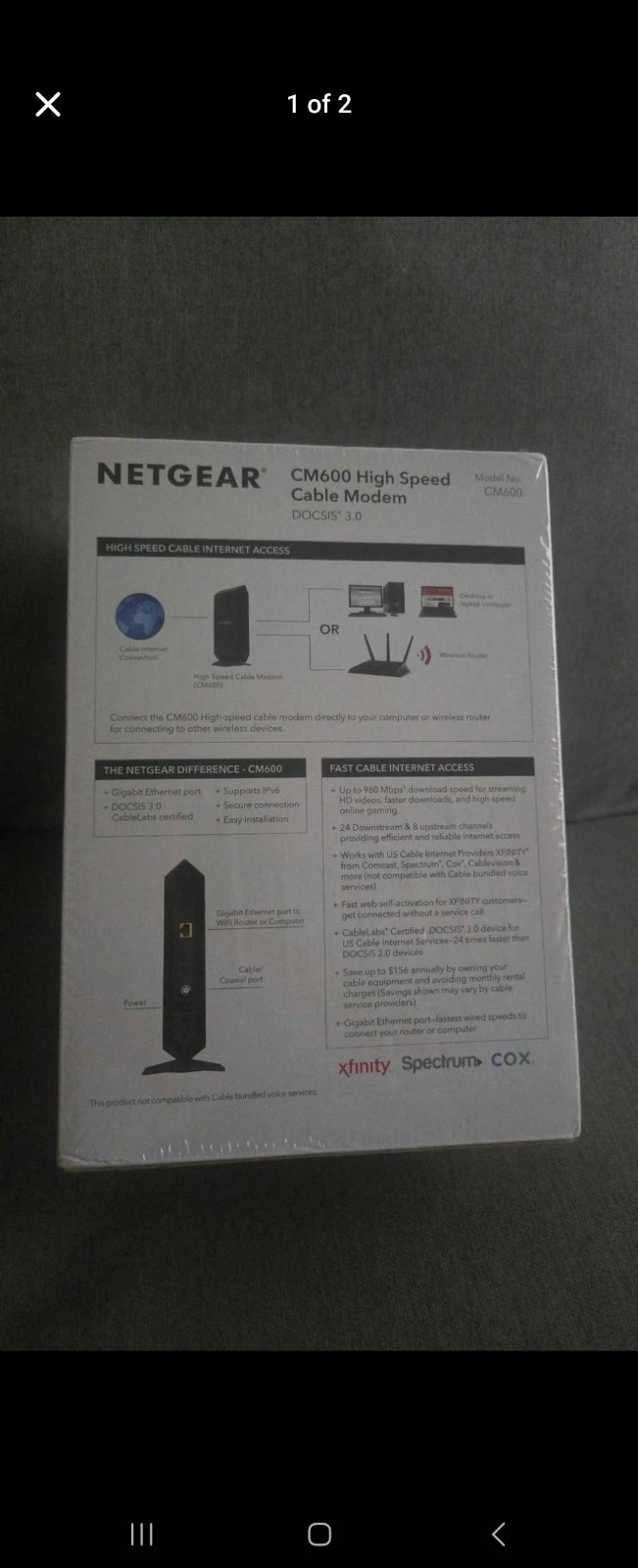 NETGEAR CM600-1AZNAS 960Mbps DOCSIS 3.0 Cable Modem