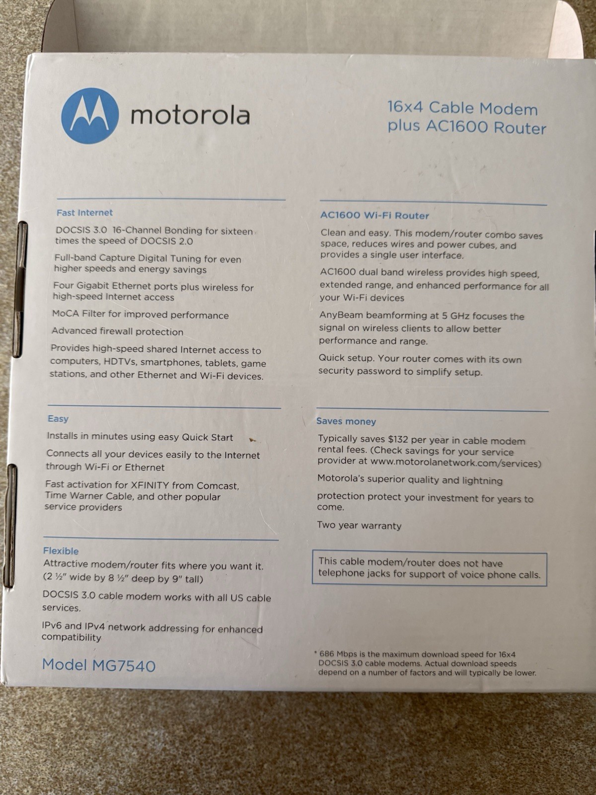 Motorola MG7540-10 16×4 Cable Modem – Black