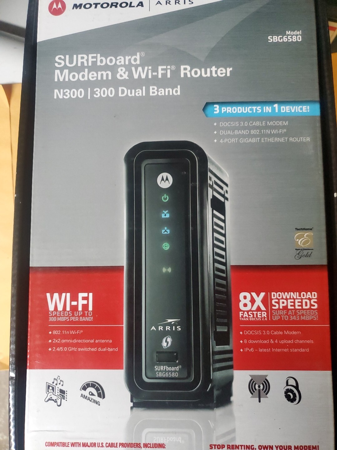 MOTOROLLA ARRIS SURFBOARD MODEM AND WIFI ROUTER MODEL SBG6580 N300 DUAL BAND