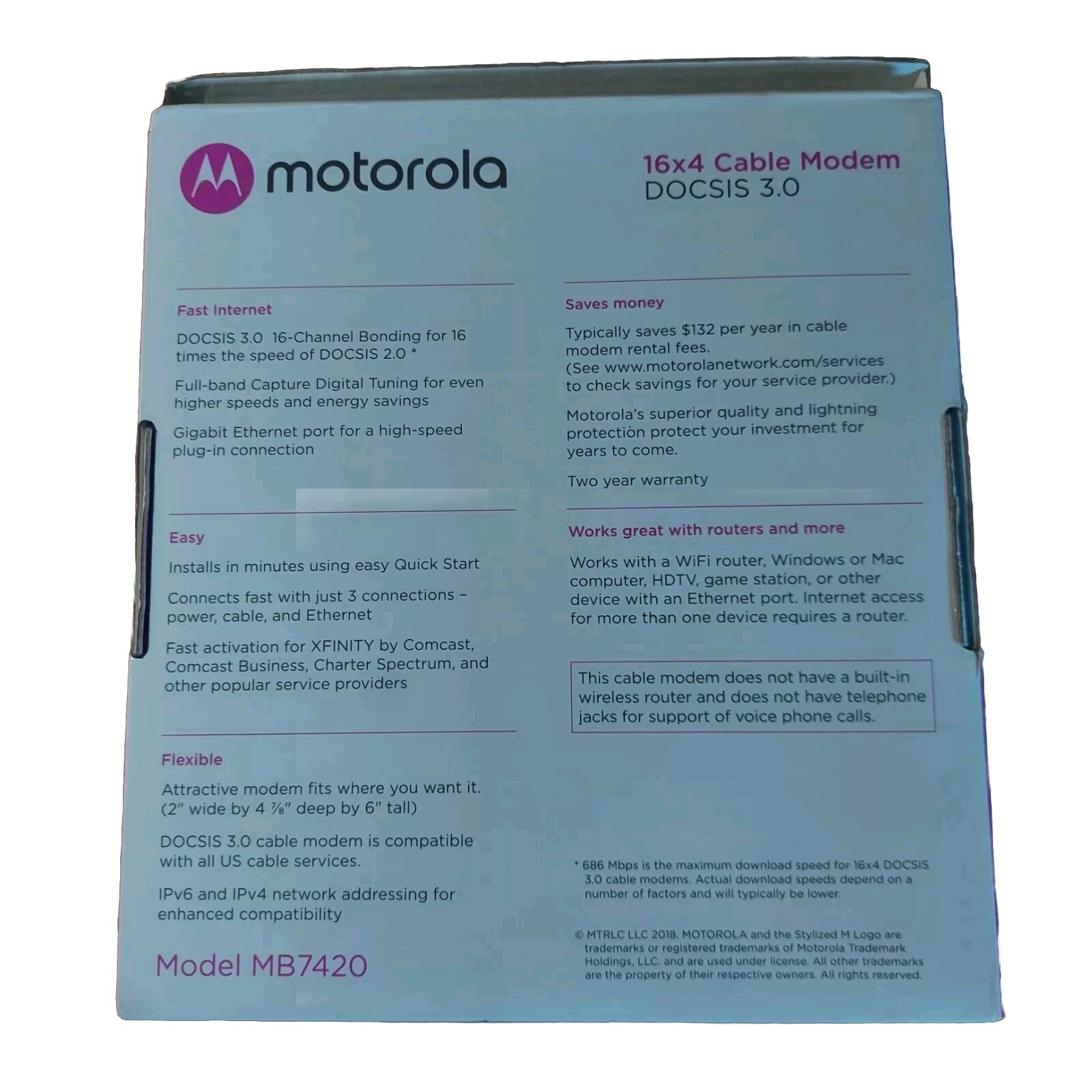 Motorola MB742010 686mbps DOCSIS 3.0 Cable Modem