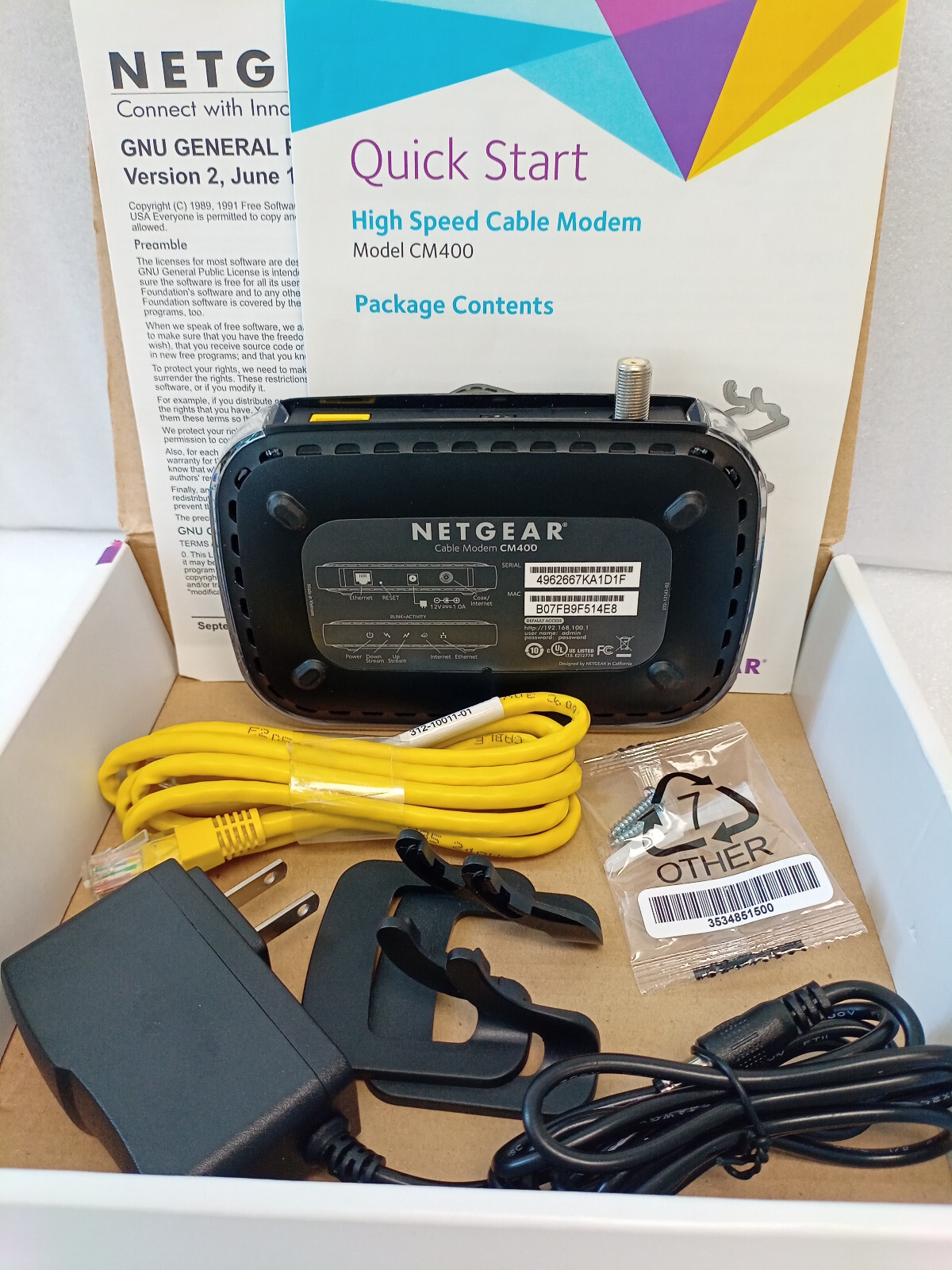 Netgear CM400 High Speed Cable Modem DOCSIS 3.0