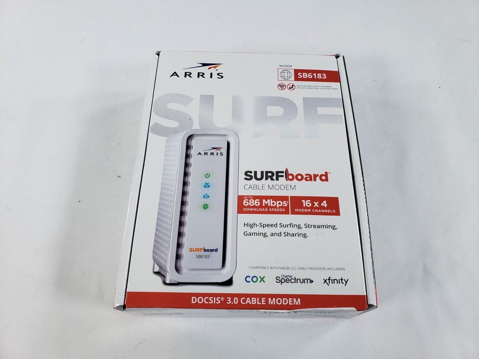 ARRIS SURFboard SB6183 DOCSIS 3.0 16×4 Gigabit Cable Modem 1 Gbps Port, 400 Mbps