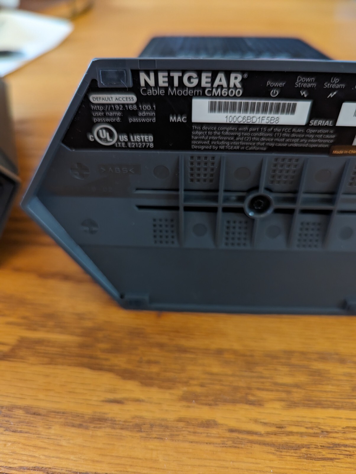 NETGEAR CM600 HIGH SPEED 960Mbps CABLE MODEM WITH POWER ADAPTER
