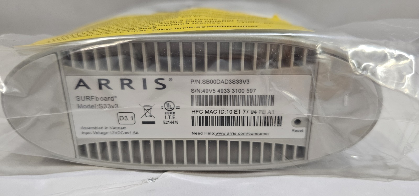 ARRIS – SURFboard S33 32 x 8 DOCSIS 3.1 Multi-Gig Cable Modem with 2.5 Gbps New