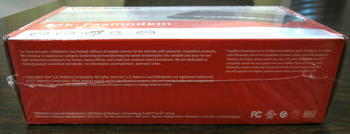 NEW – USRobotics 56K Faxmodem 5686E V.92 Dial-Up Modem NIB/NOS