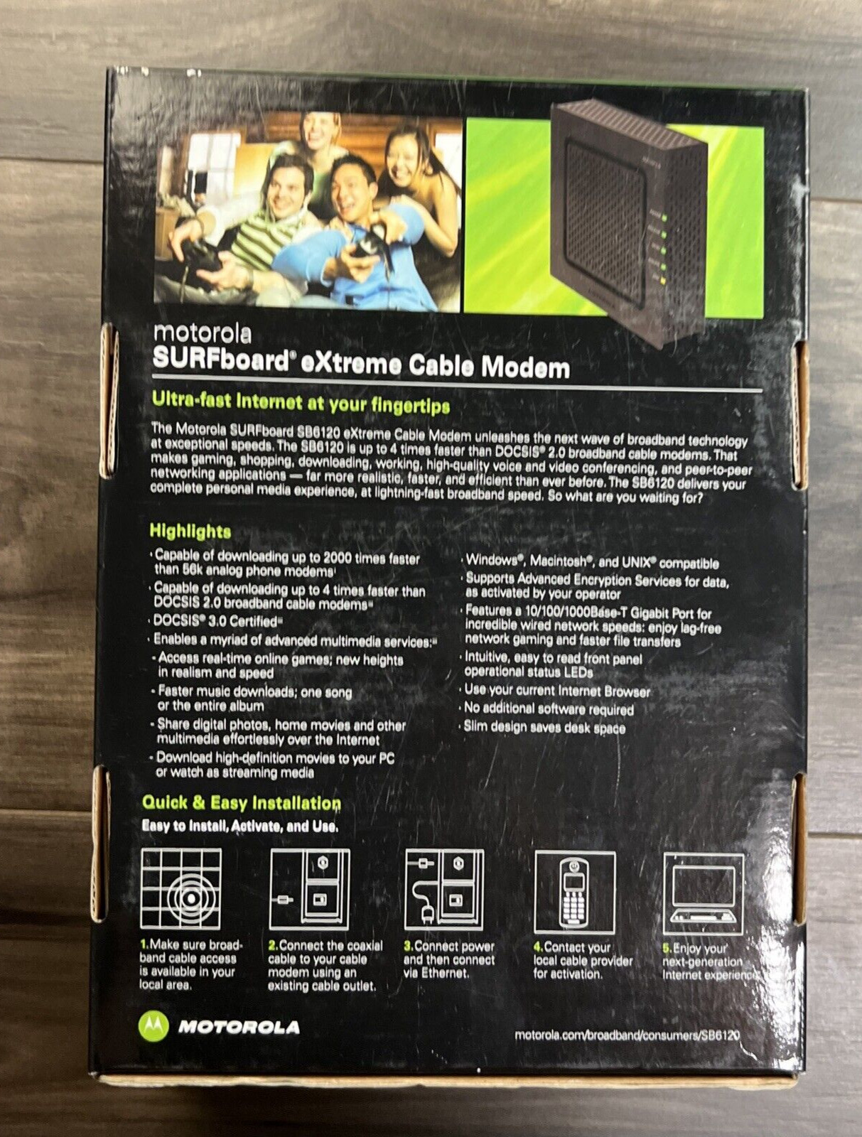 Motorola SB6120 SURFboard Docsis 3.0 Cable Modem, Black, 150 Mbps