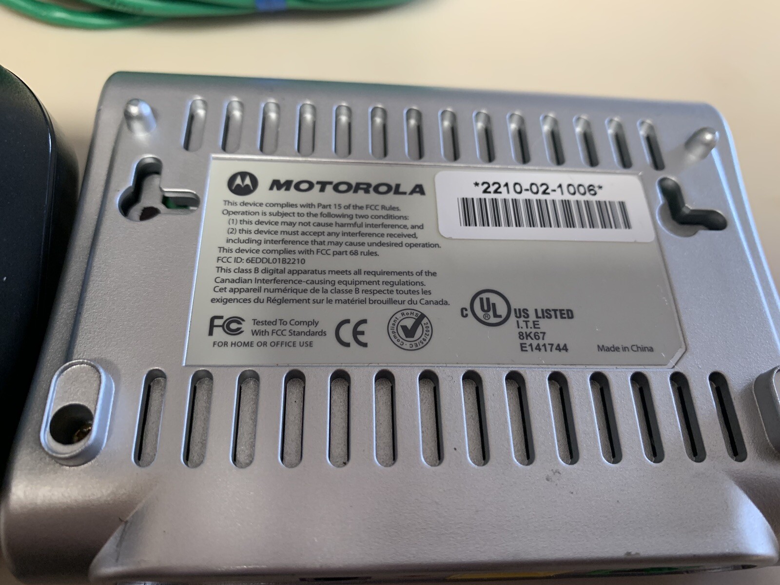 Motorola DSL Ethernet Modem Model 2210-02-1006 with power cord and cables Miami